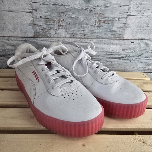 PUMA Carina Crystal Pink White Leather Sneakers 373776-02 Size Womens 8.5 - Picture 2 of 10